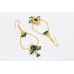 Earrings Gold Textured Sterling Silver 925 Green Onyx Stone Women Handmade B756